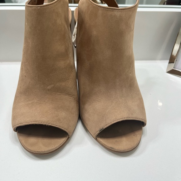 Steve Madden women Brown Callvin Camel Nubuck size 7.5 Open Toe Block Heel Pumps - Picture 2 of 7